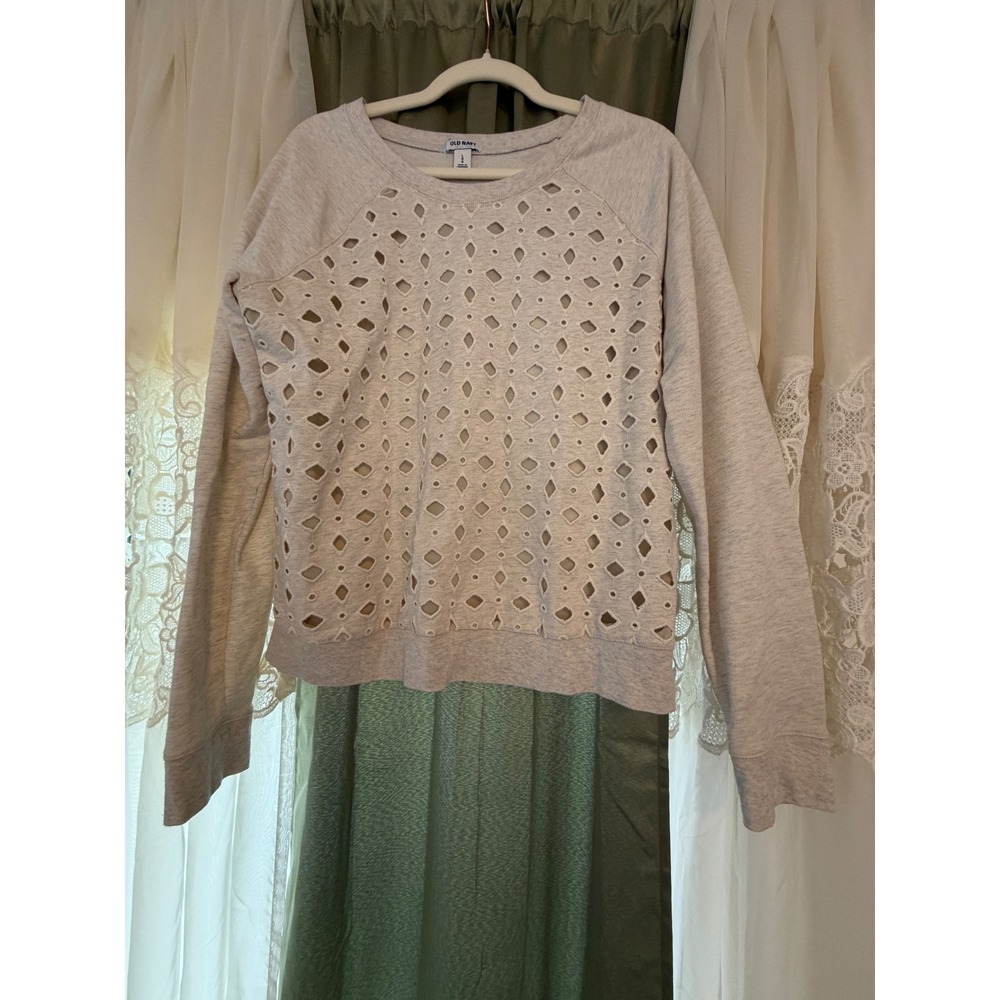 Old Navy Sweatshirt Womens L Oatmeal Eyelet Cut Out Raglan Pullover‎ Athliesure